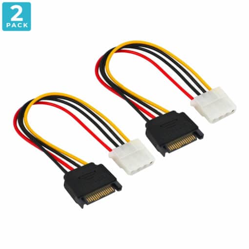 15 Pin SATA Male to Molex IDE 4 Pin Female Power Adapter Cable – Pack of 2