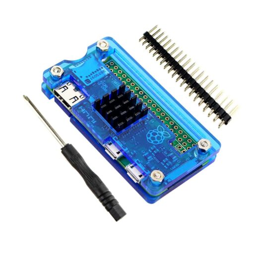 Raspberry Pi Zero W Blue Case with GPIO Header Pins and Heat Sink 2