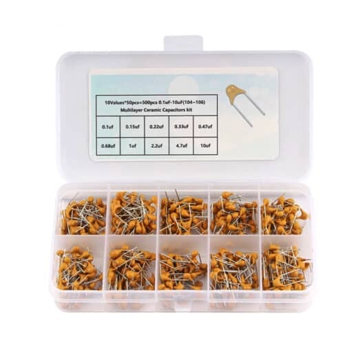 Ceramic Multilayer 10 Value Capacitor Kit with Case – Pack of 500 2